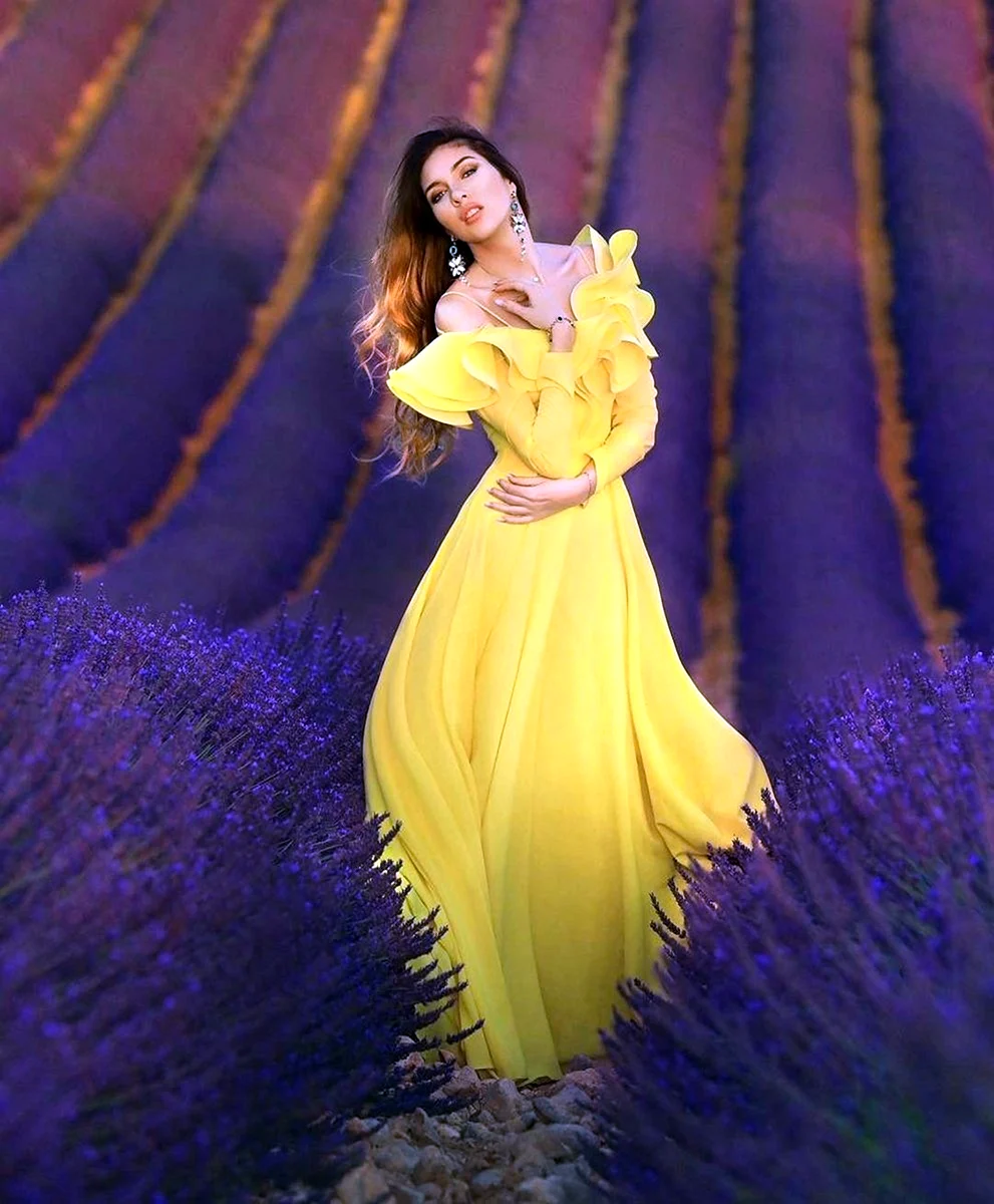 Желто сиреневое платье