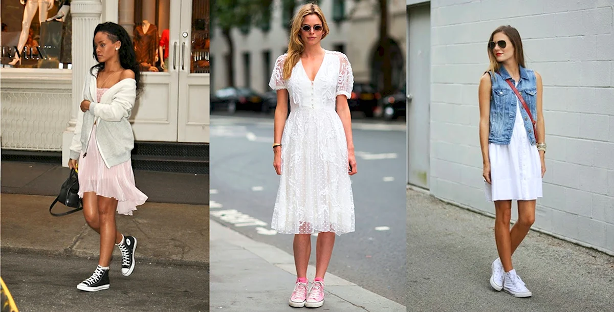 Белые кеды с платьем