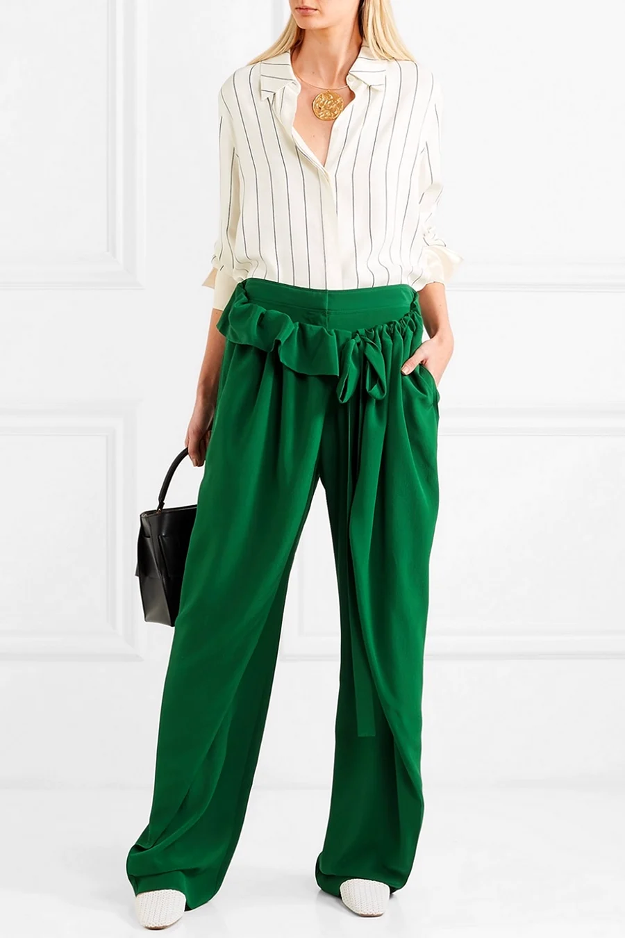 Зелёные штаны женские широкие