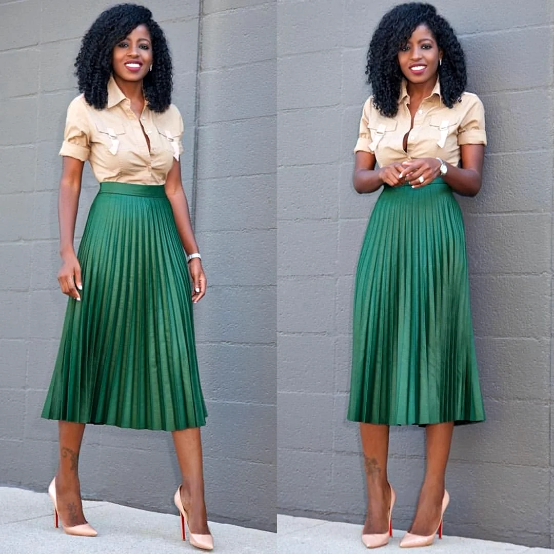 Зеленая гофрированная юбка