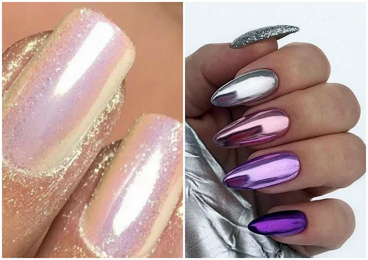 Ногти с втиркой и блестками