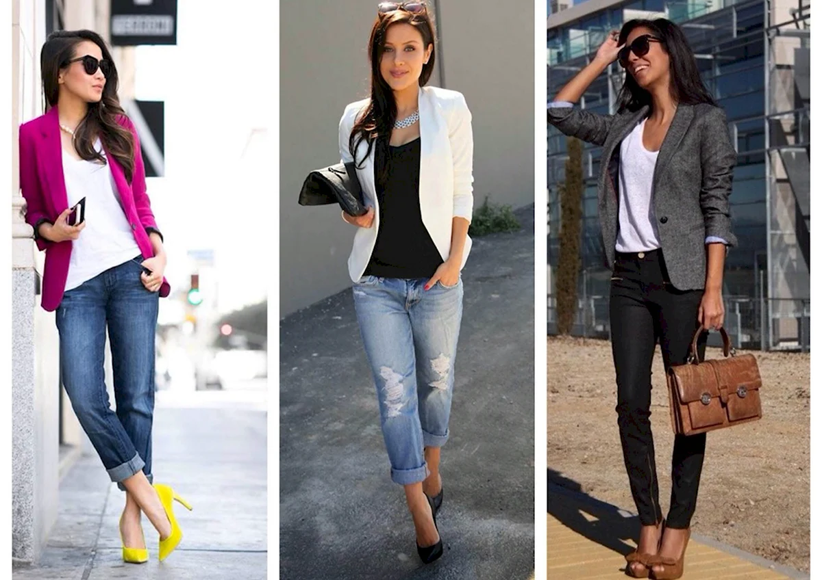 Классический пиджак с джинсами женский