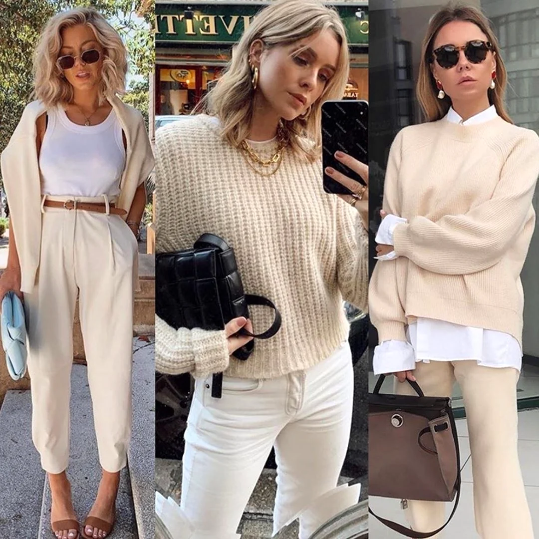 Образ с бежевой трикотажной жилеткой