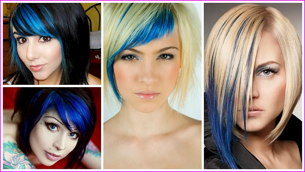 Синие пряди на светлых волосах коротких