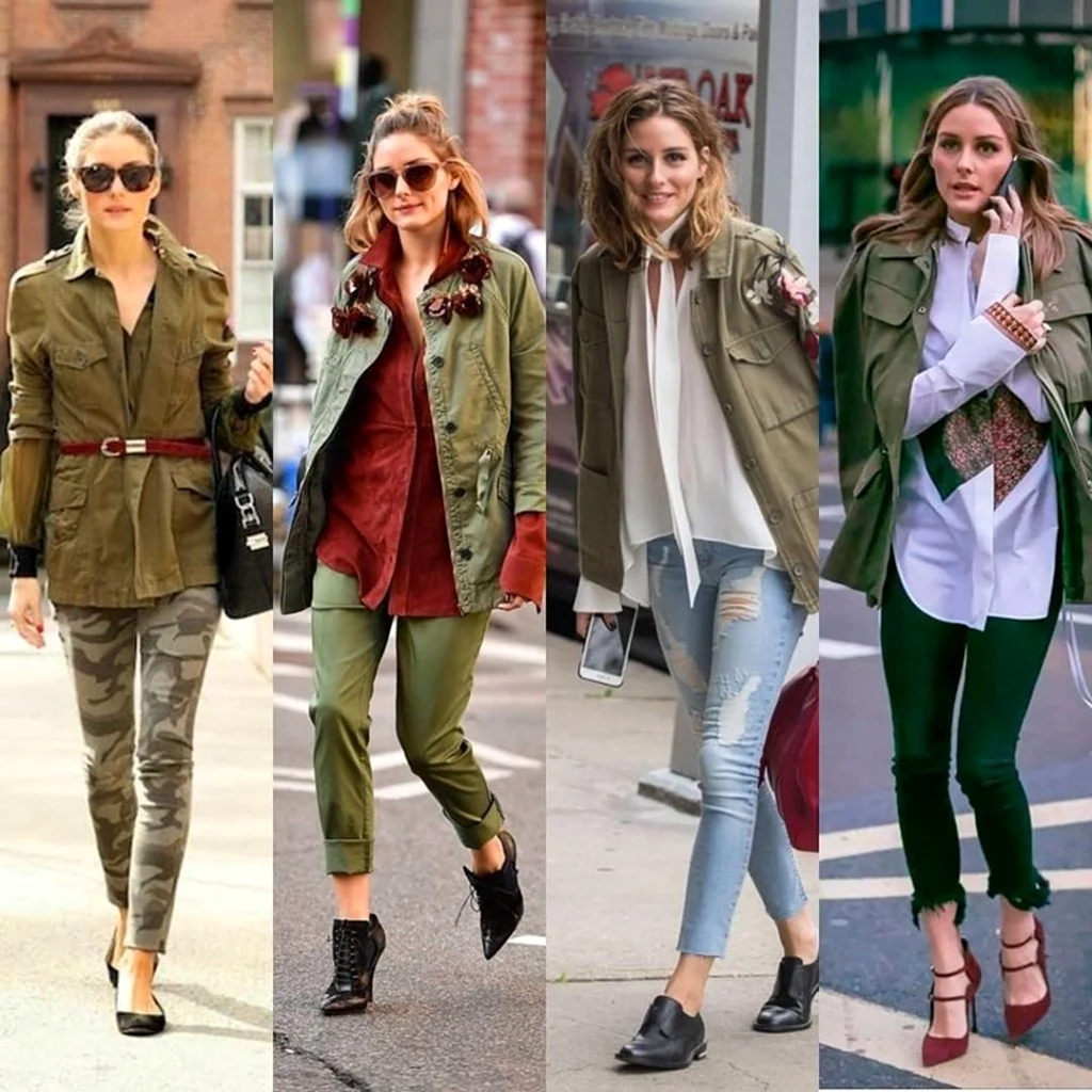 Образы с паркой цвета хаки