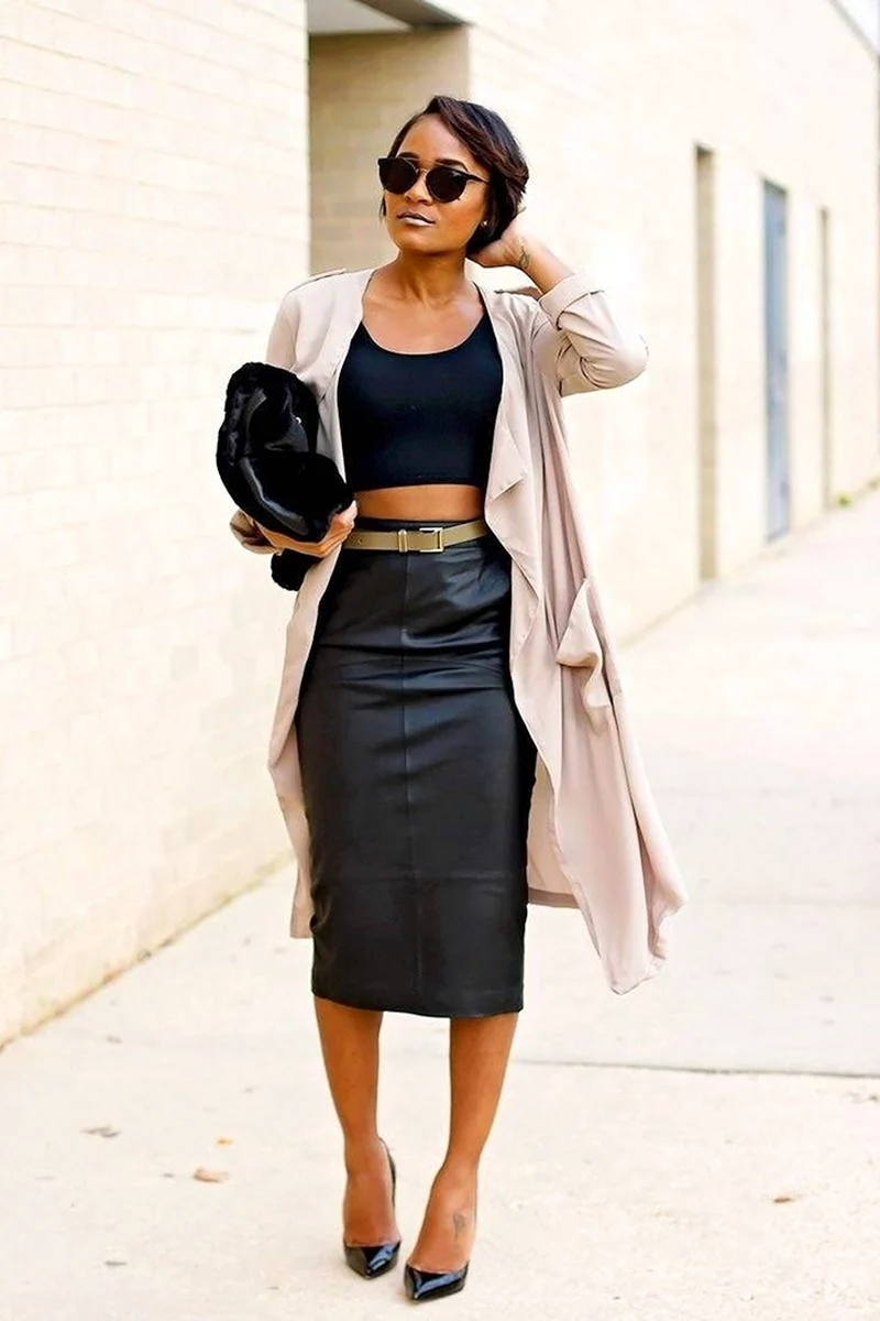 Образы с кожаной юбкой