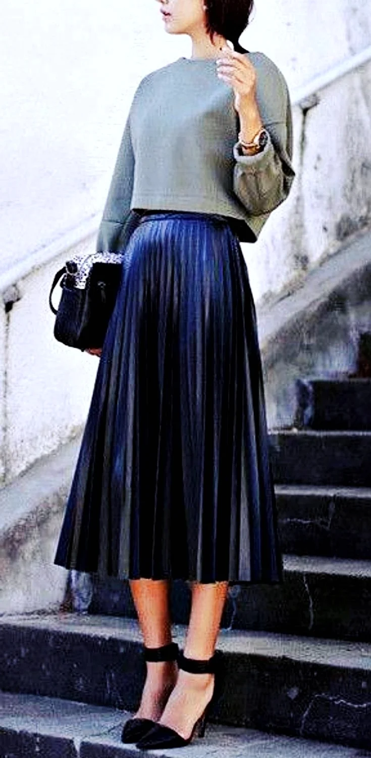 Кожаная юбка плиссировка