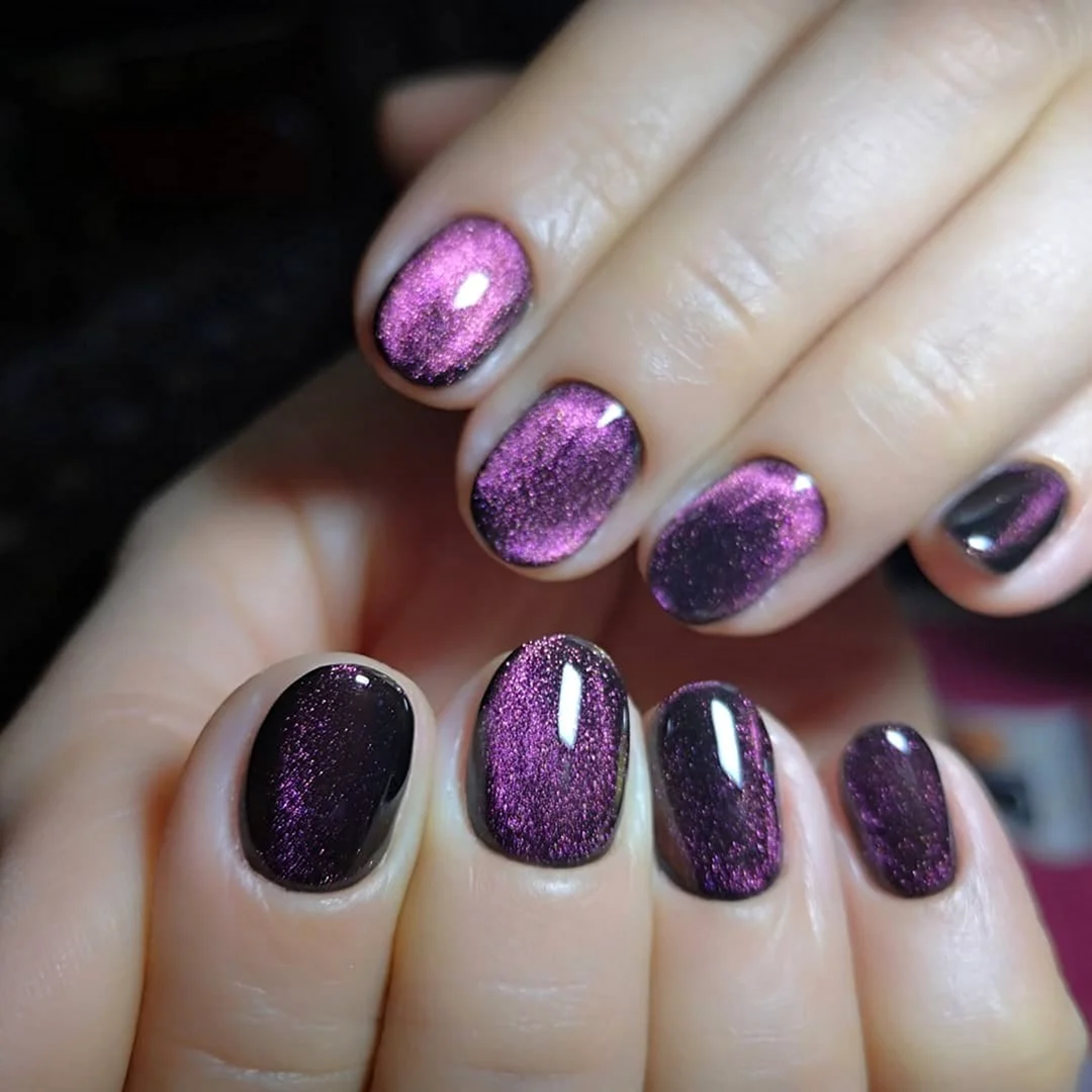 Маникюр кошачий глаз фиолетовый