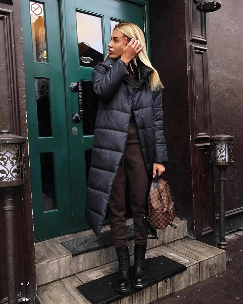 Стеганое пальто стрит стайл