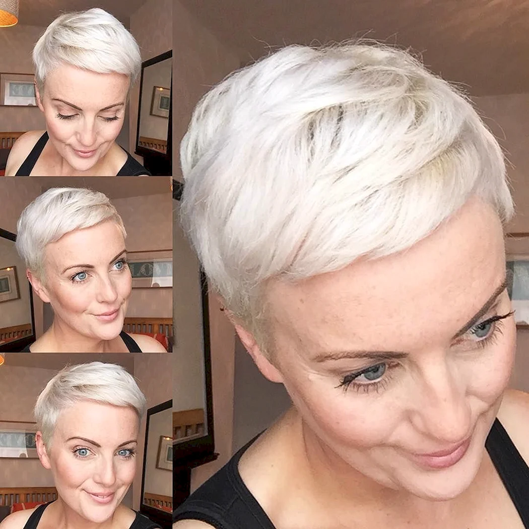 Короткая стрижка Пикси платиновый блонд