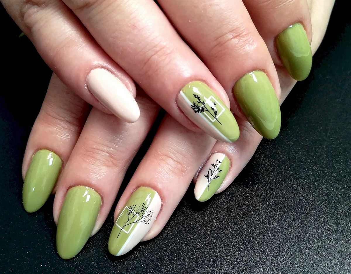 Маникюр осень 2022 миндаль фисташковый