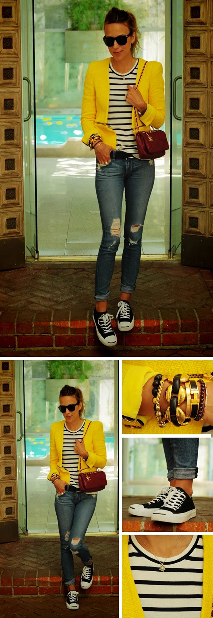 Джинсы с желтыми кедами