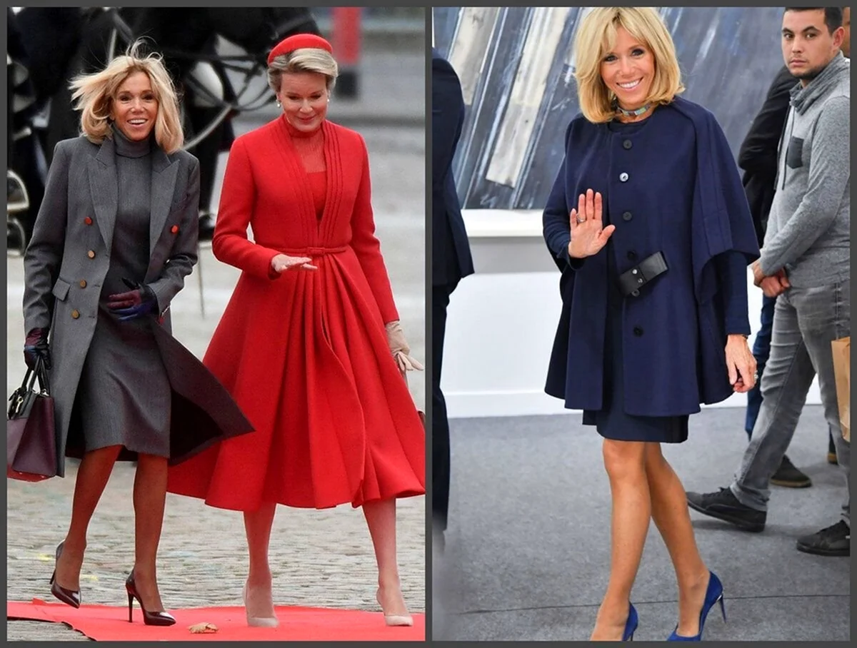 Брижит Макрон в пальто