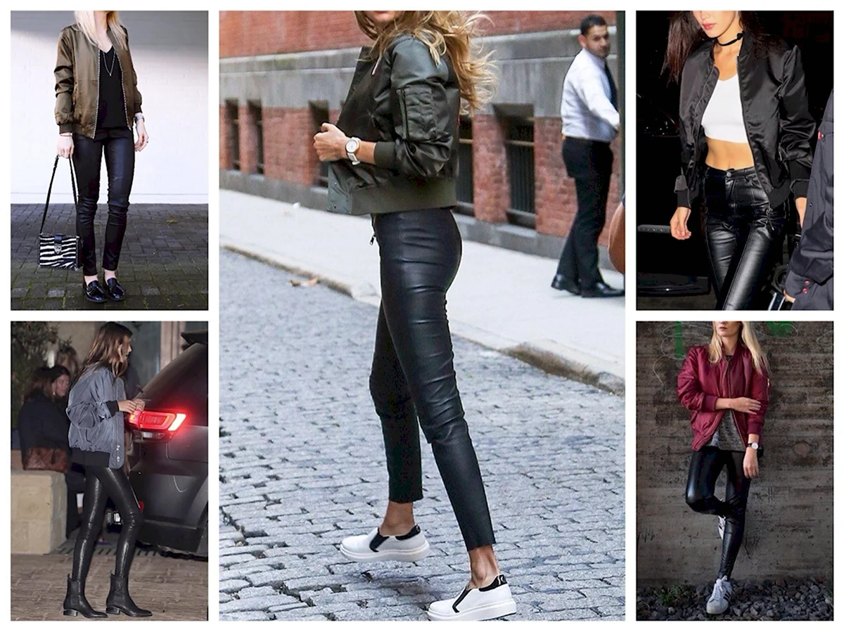 Бомбер с кожаными леггинсами