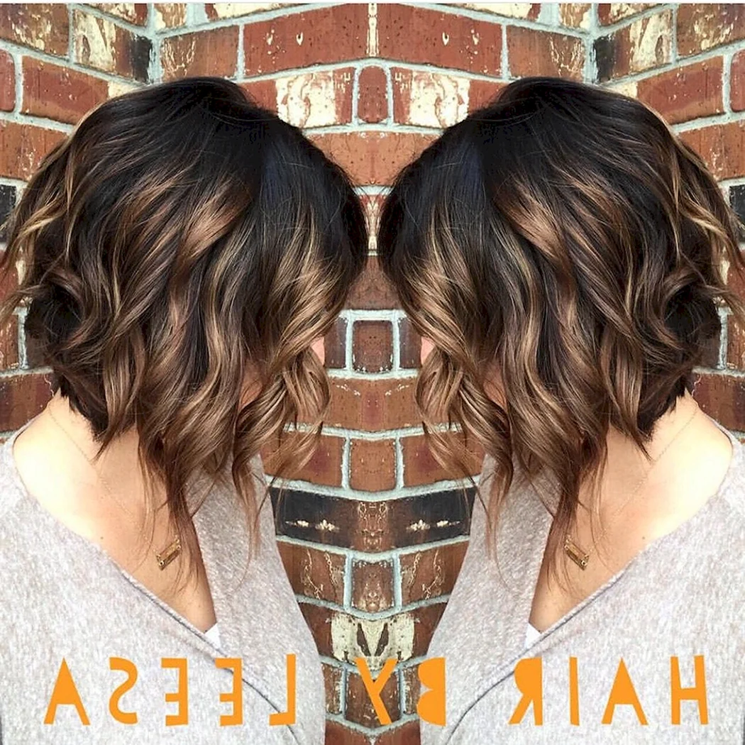 Шатуш балаяж на темные волосы каре