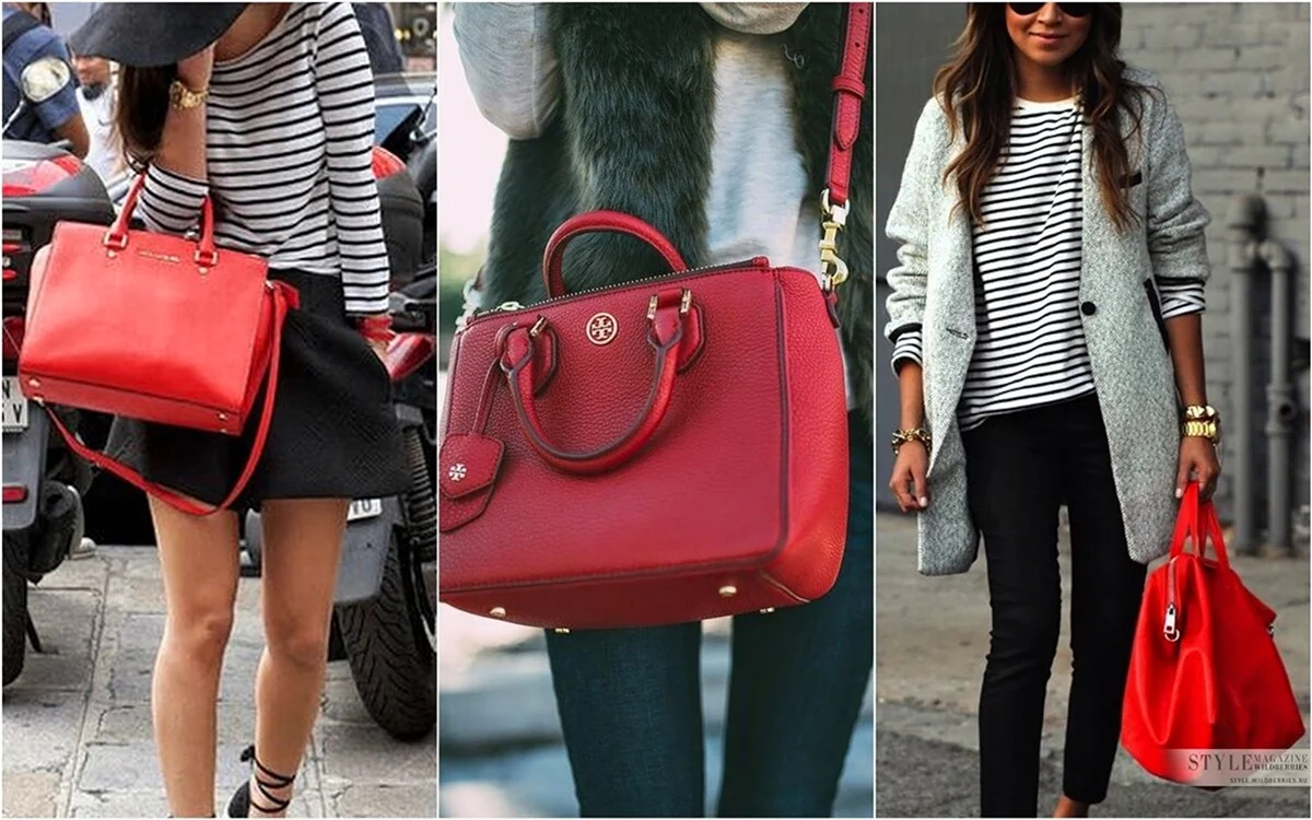 Сочетание с красной сумкой