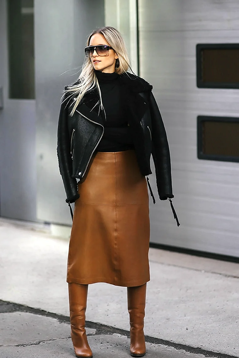 Стильные кожаные юбки