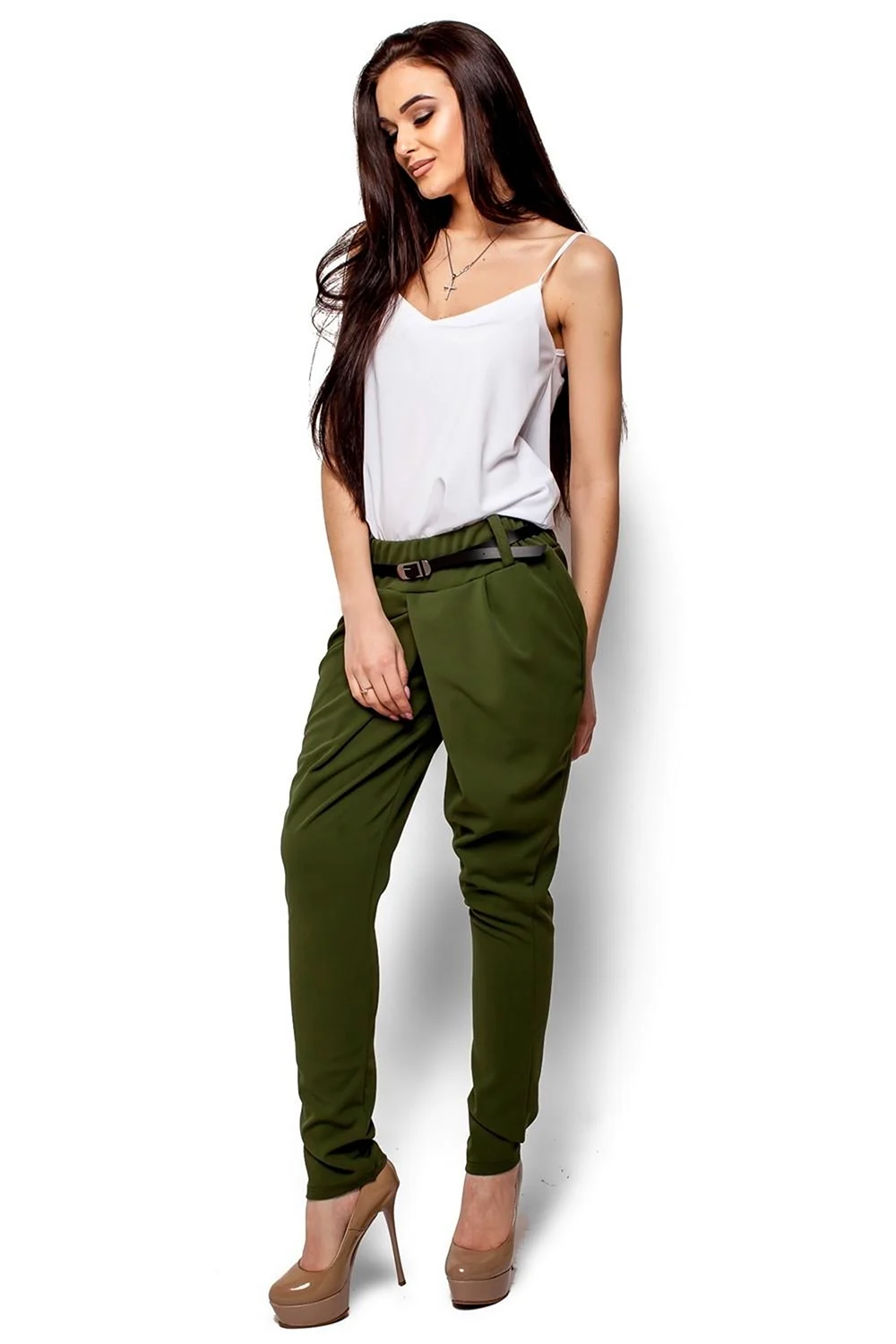 Брюки багги женские Stradivarius цвет хаки