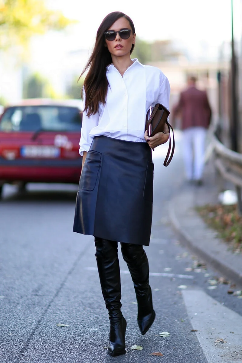 Кожаная юбка офисный стиль