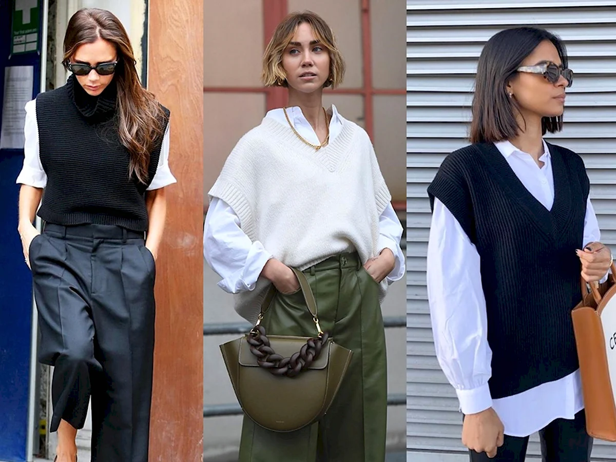 Модные трикотажные жилеты заправленные