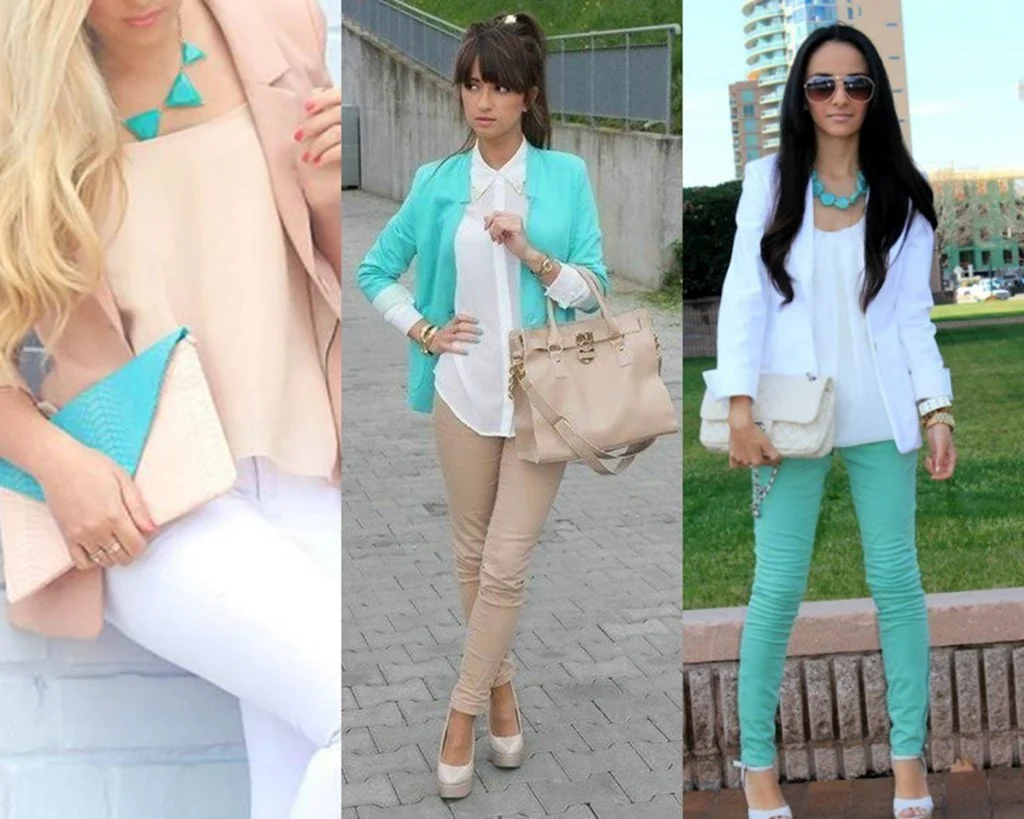 Бирюзовый и бежевый в одежде