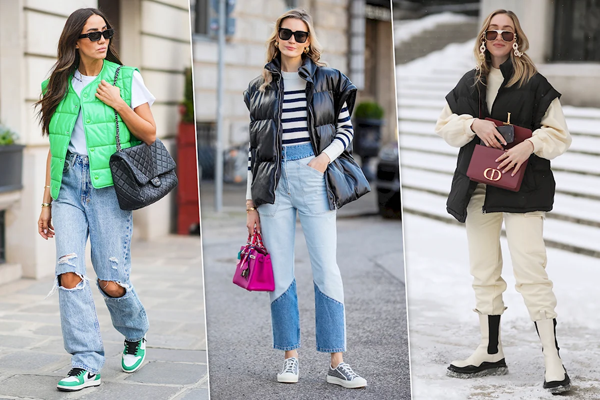 Жилетки пуховые 2021 стильные Луки