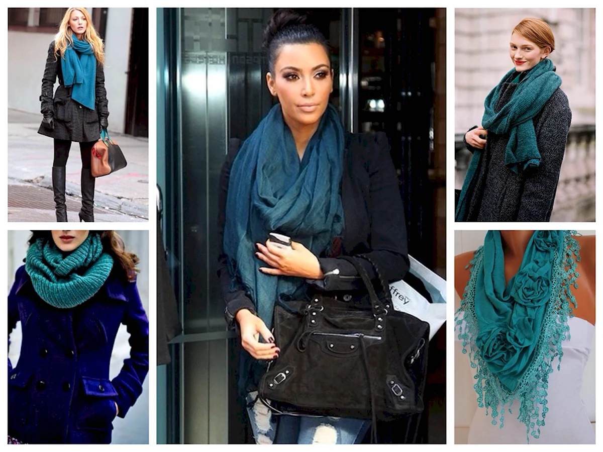 Шарф к бирюзовому пальто