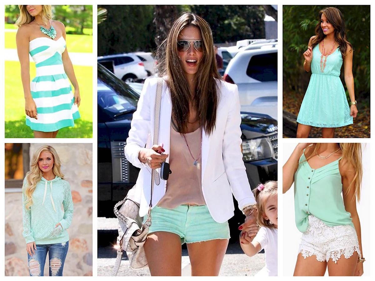 Мятный цвет с черным в одежде