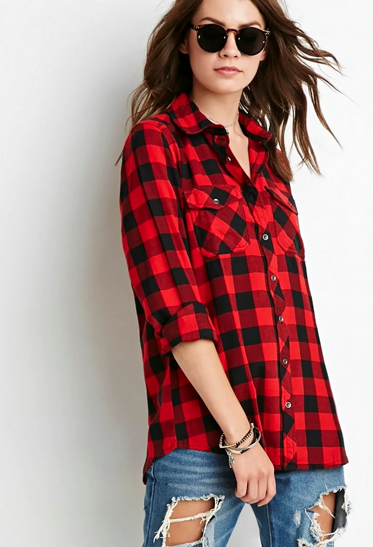 Красная рубашка в клетку женская