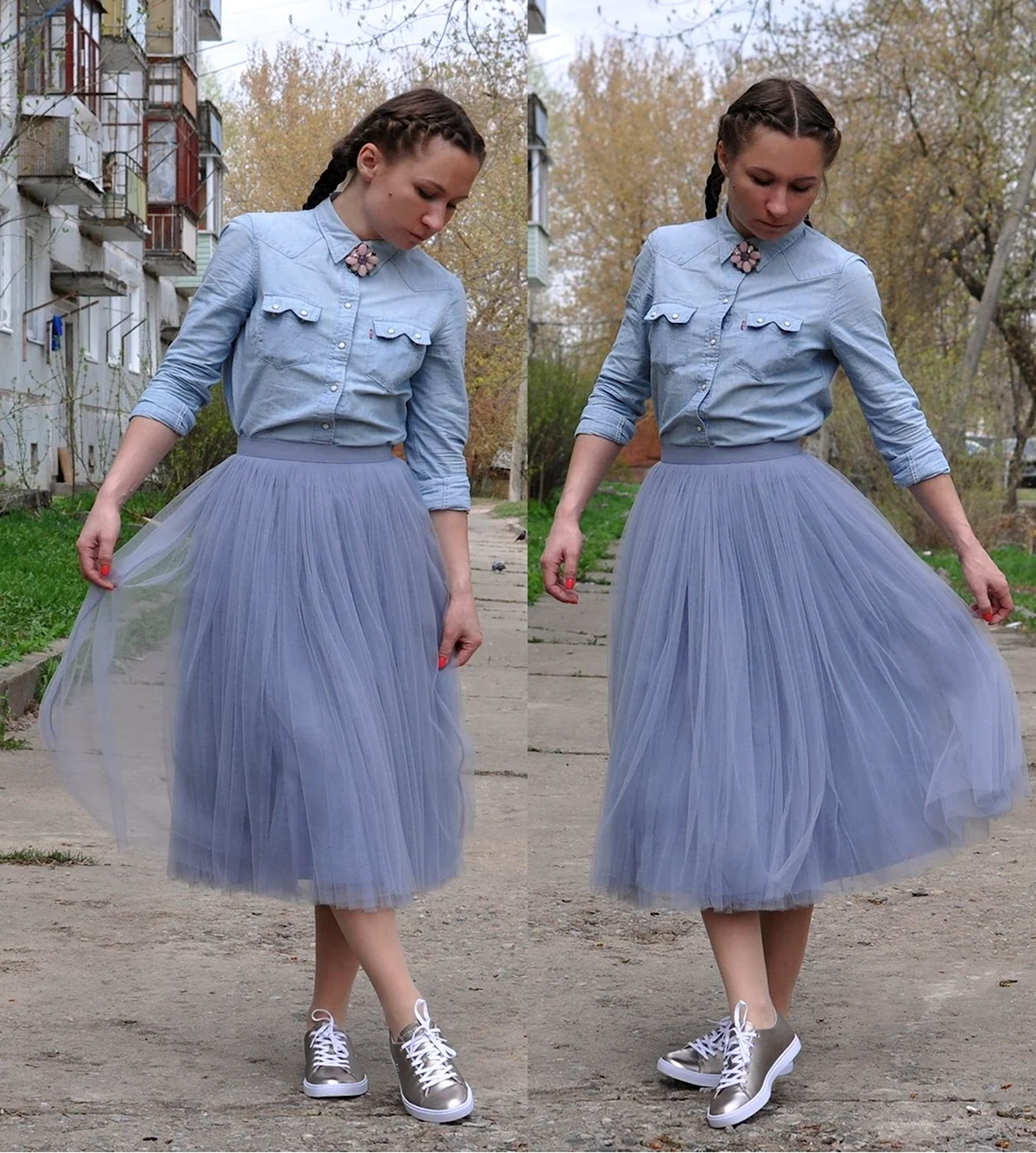 Джинсовая юбка с фатином