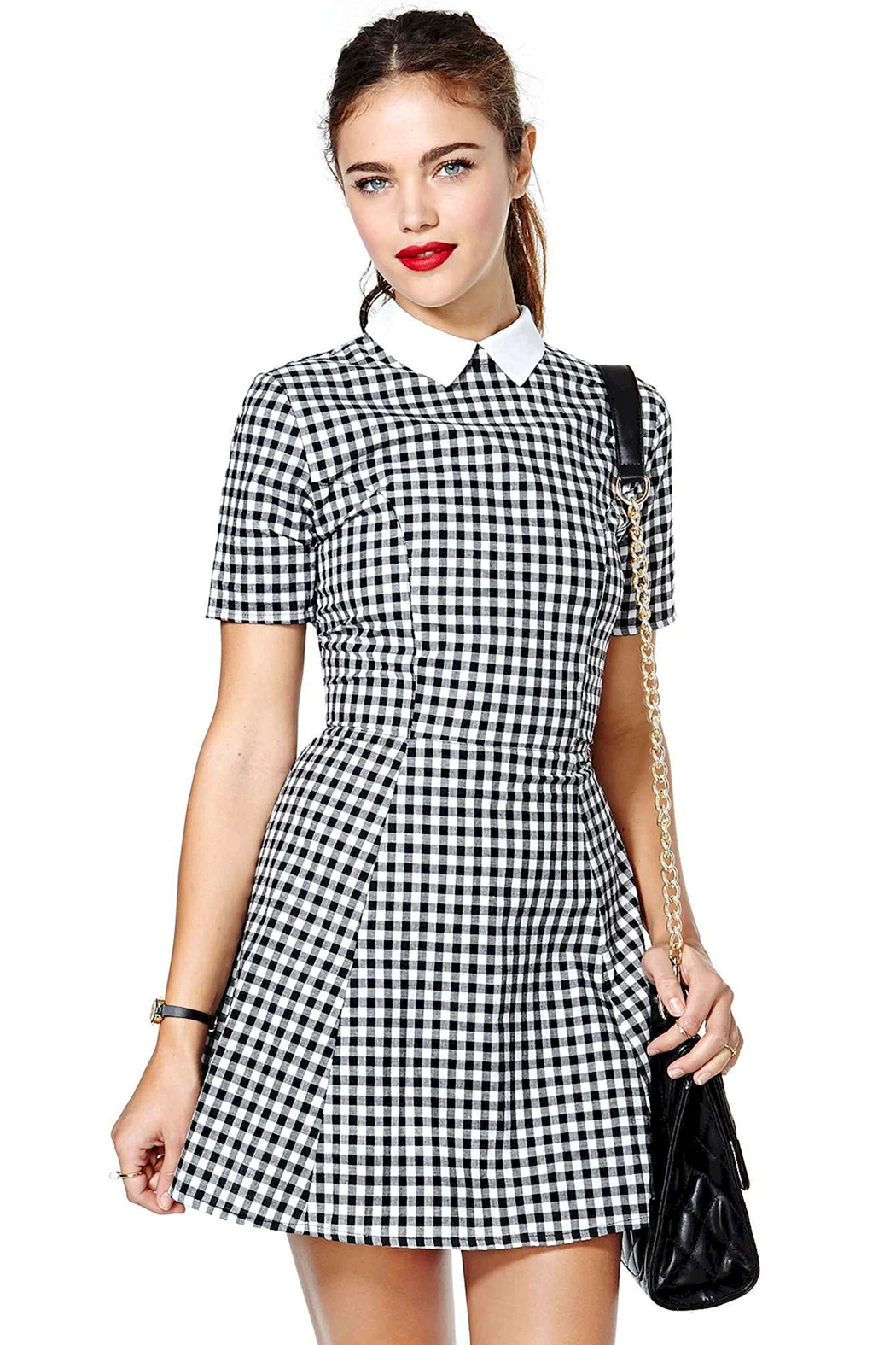 Платье в клетку с белым воротником