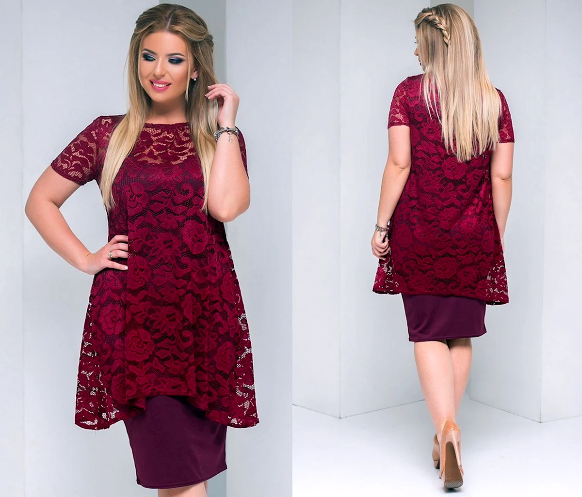 Платье Минова бордо с черным гипюром