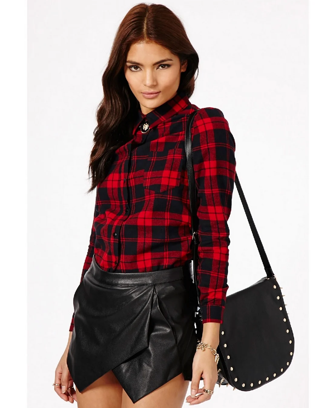 Красная клетчатая рубашка женская