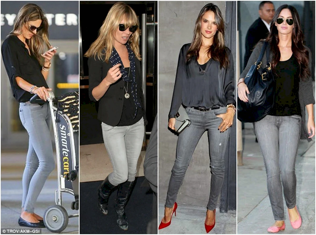 Верх с серыми джинсами