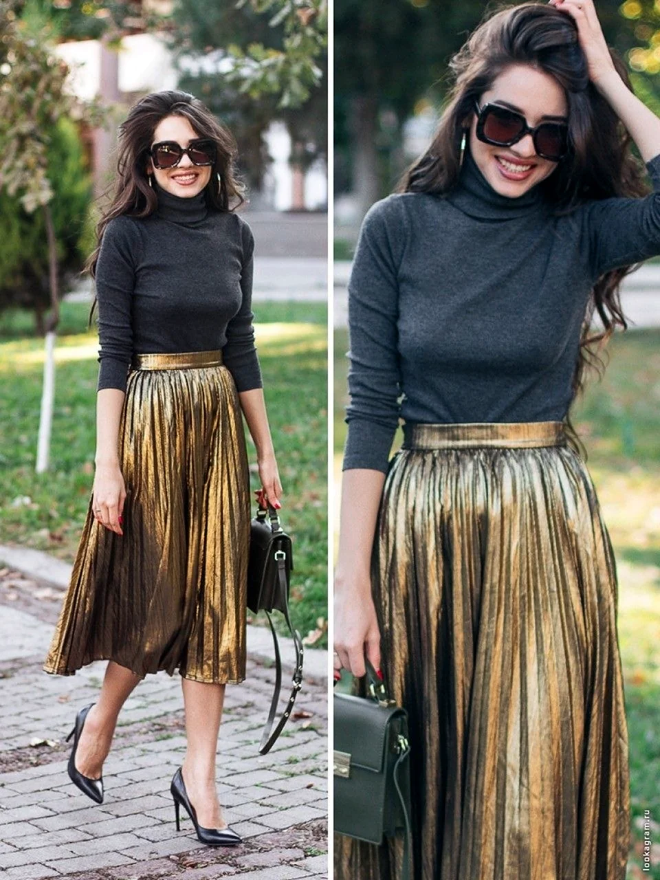 Образы с золотой юбкой плиссе