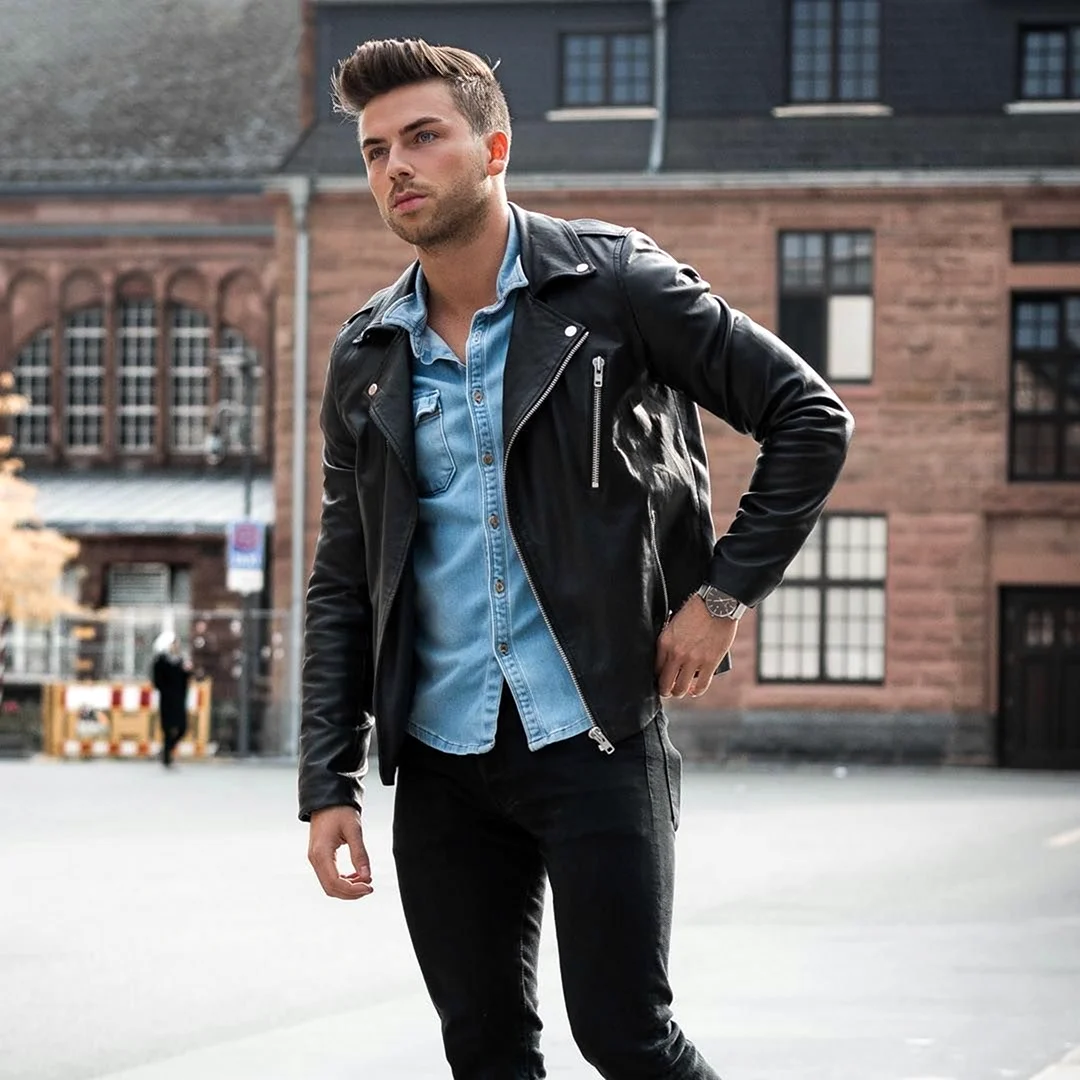 Мужчины стиль кожанка черные джинсы Челси