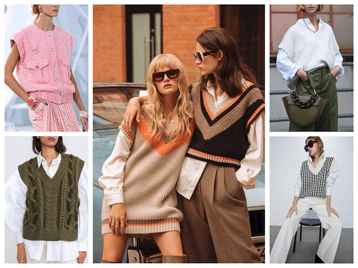 Вязаный жилет с платьем как носить