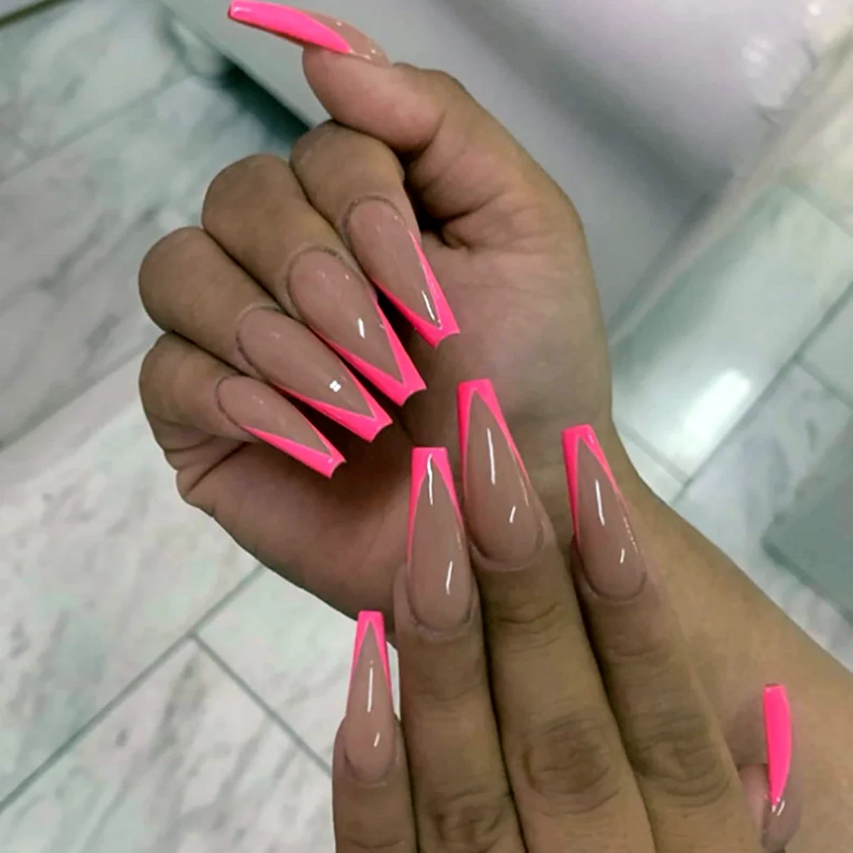 Френч на длинные ногти