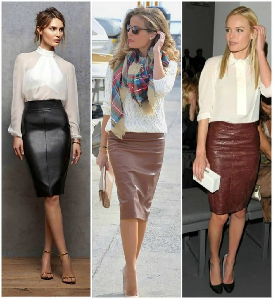 Кожаная юбка карандаш светлая