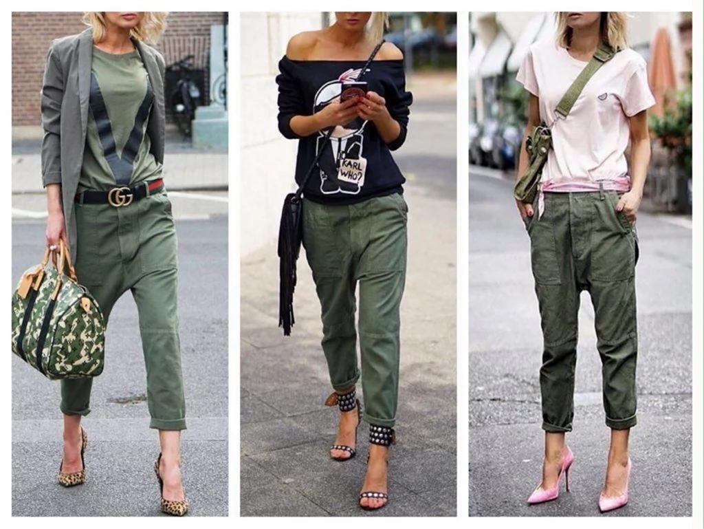 Сочетание брюки хаки женские