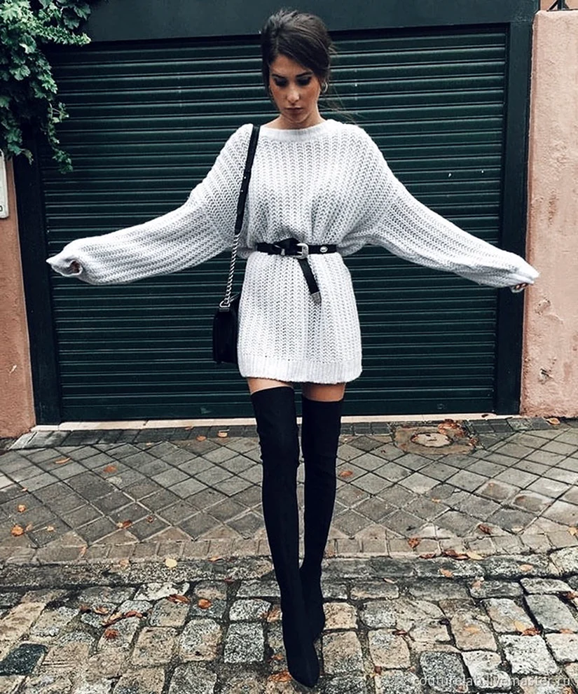 Длинный свитер с поясом