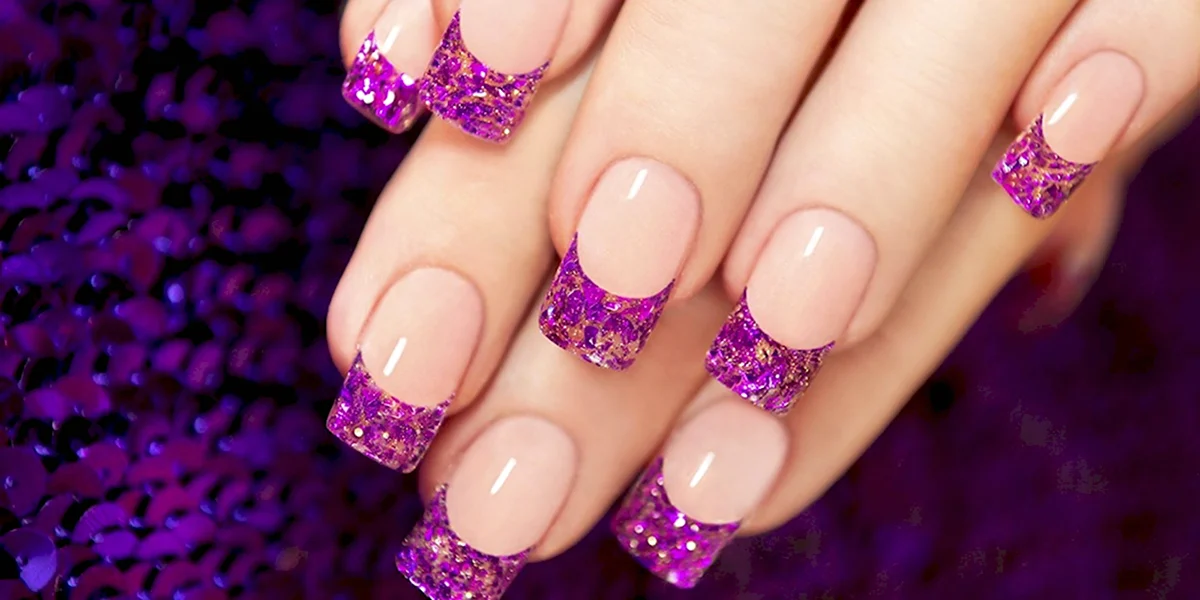 Френч сиреневый с блестками