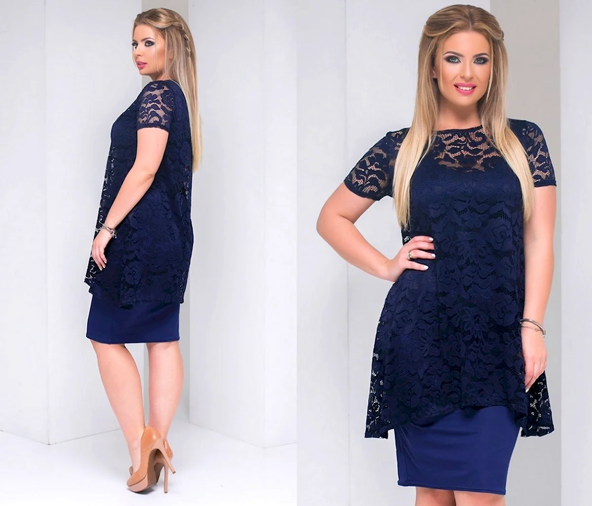 Платье с гипюром для полных