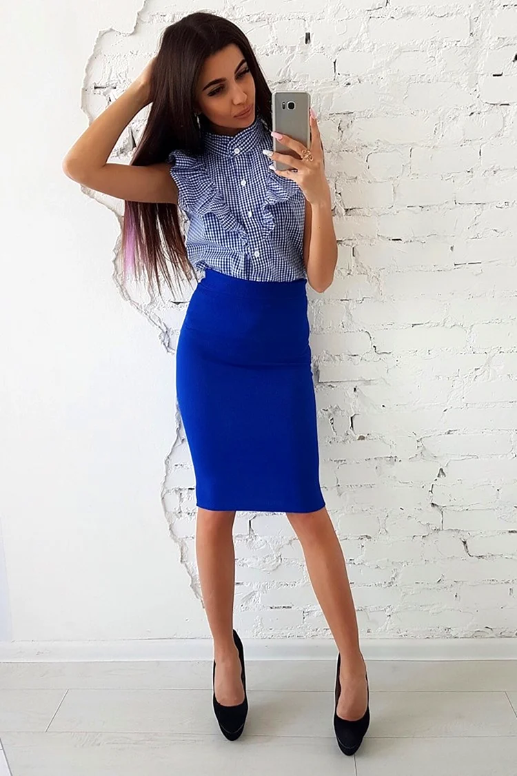 Синяя юбка карандаш