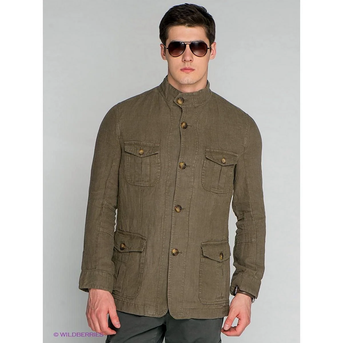 Пиджак в стиле милитари мужской с воротником стойкой