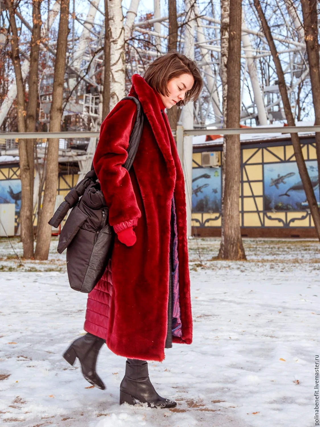Красная эко шуба