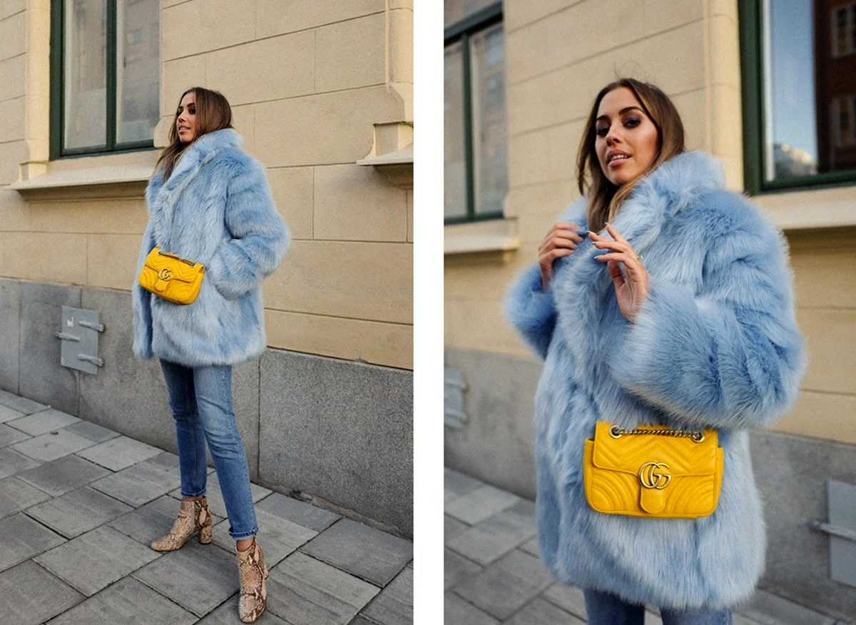 Голубая шуба из искусственного меха