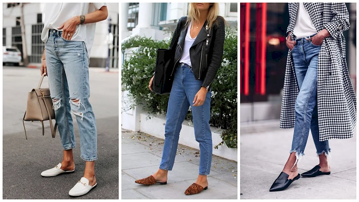 С чем носить мюли на плоской подошве бежевые