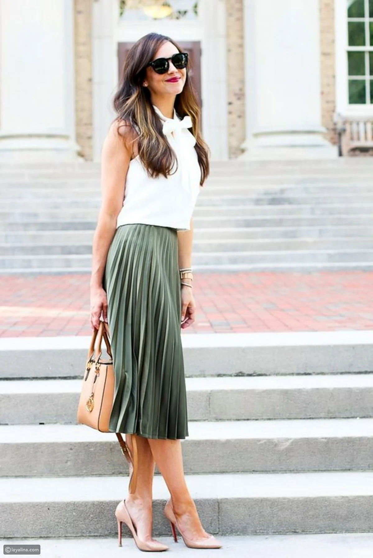 Юбка плиссированная оливковая