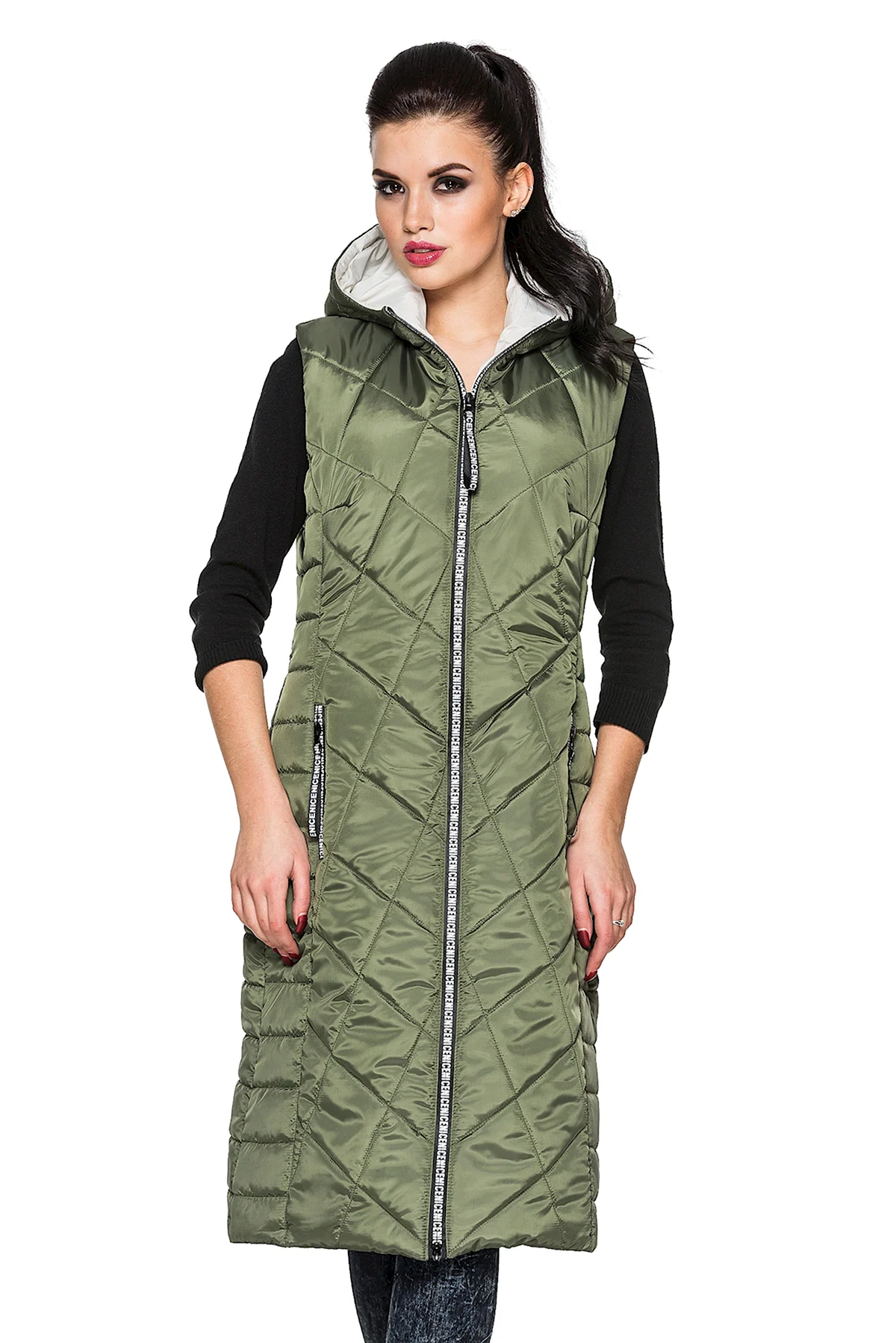Стеганый женский жилет хаки